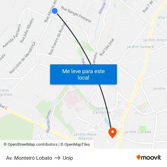 Av. Monteiro Lobato to Unip map