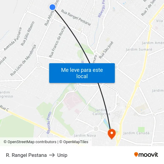 R. Rangel Pestana to Unip map