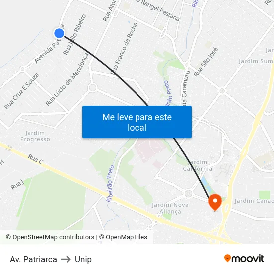 Av. Patriarca to Unip map