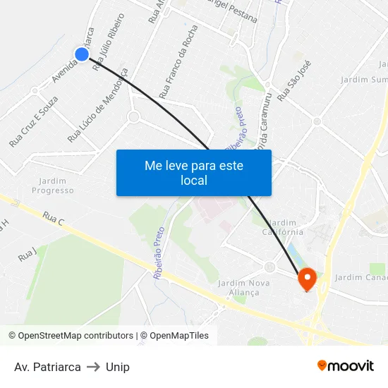 Av. Patriarca to Unip map