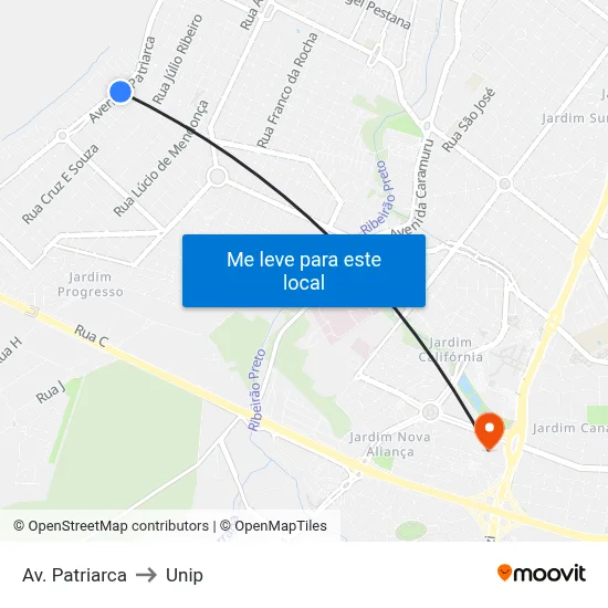 Av. Patriarca to Unip map