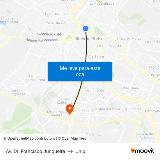 Av. Dr. Francisco Junqueira to Unip map
