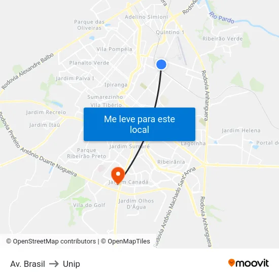 Av. Brasil to Unip map