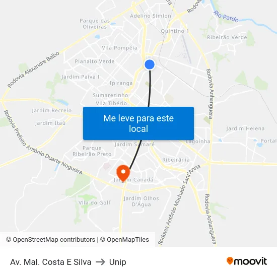 Av. Mal. Costa E Silva to Unip map
