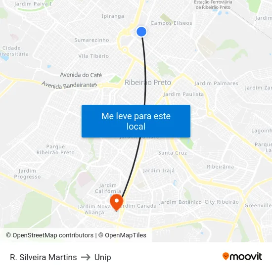 R. Silveira Martins to Unip map