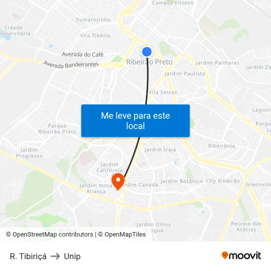 R. Tibiriçá to Unip map