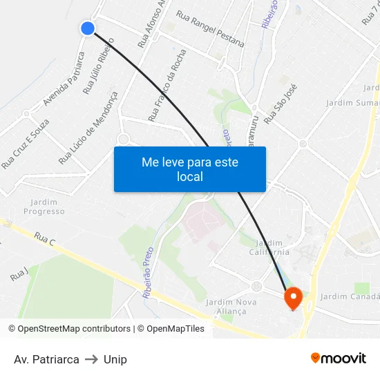 Av. Patriarca to Unip map