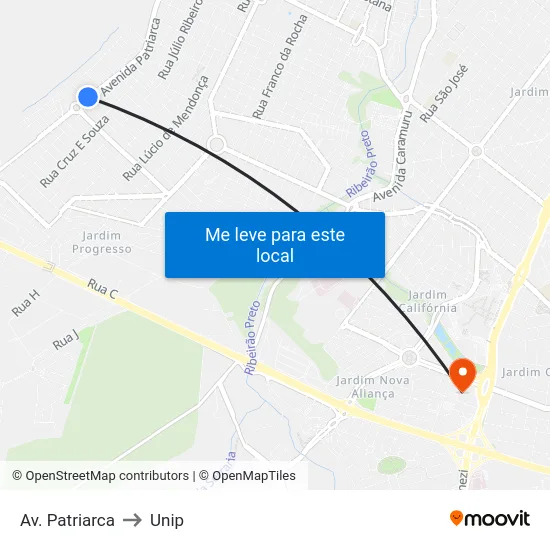 Av. Patriarca to Unip map