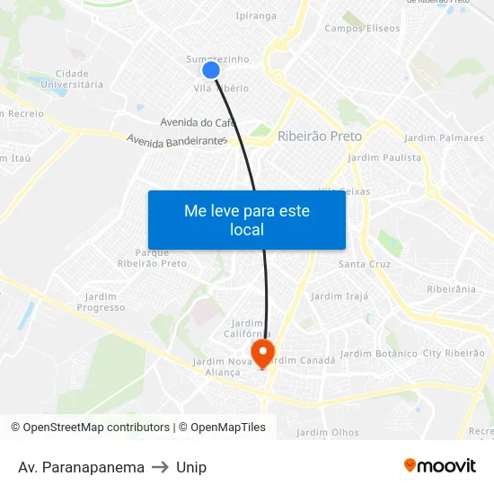 Av. Paranapanema to Unip map