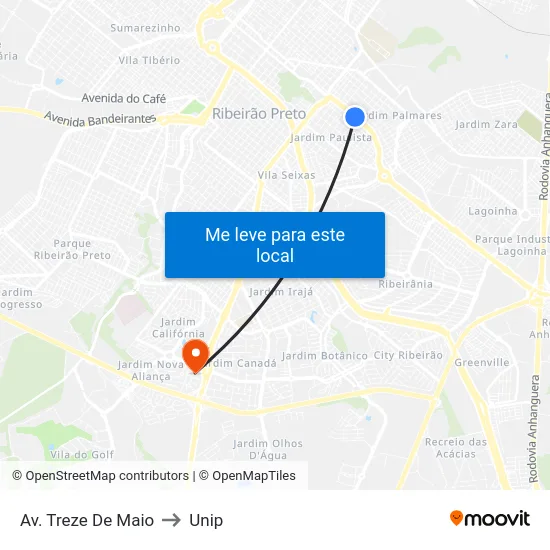 Av. Treze De Maio to Unip map