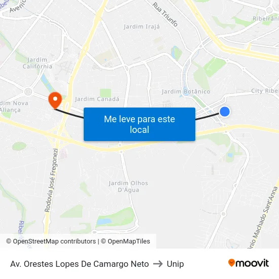 Av. Orestes Lopes De Camargo Neto to Unip map