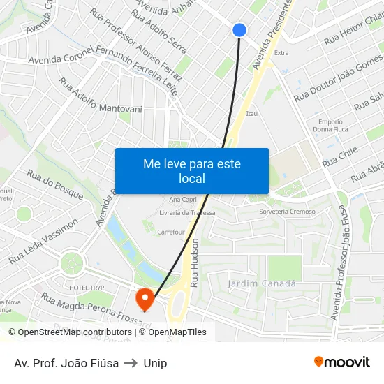 Av. Prof. João Fiúsa to Unip map