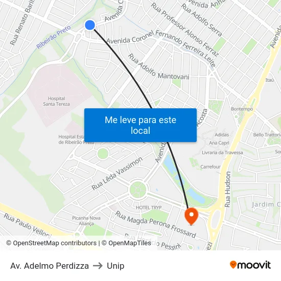 Av. Adelmo Perdizza to Unip map