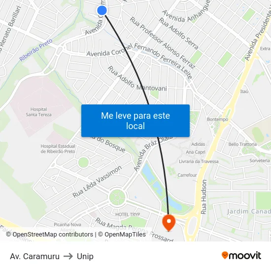 Av. Caramuru to Unip map