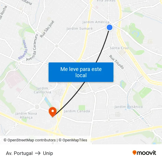 Av. Portugal to Unip map