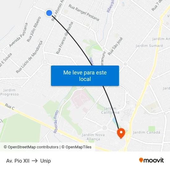 Av. Pio XII to Unip map