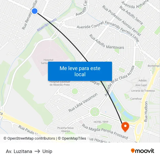 Av. Luzitana to Unip map