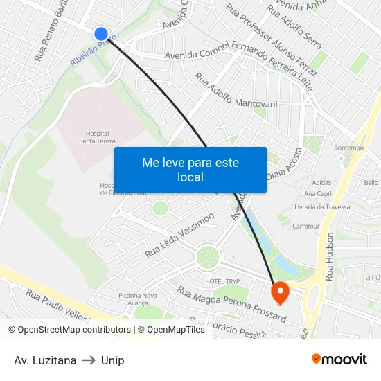 Av. Luzitana to Unip map