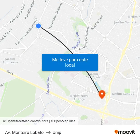 Av. Monteiro Lobato to Unip map