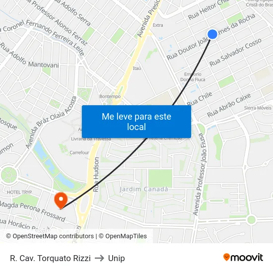 R. Cav. Torquato Rizzi to Unip map
