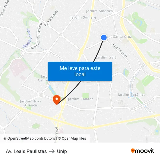 Av. Leais Paulistas to Unip map