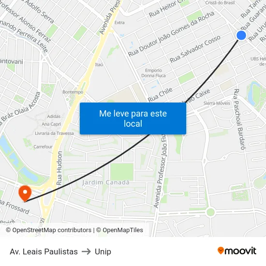 Av. Leais Paulistas to Unip map