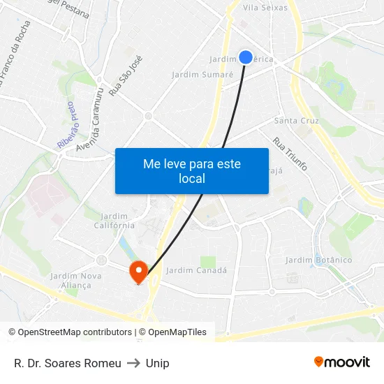 R. Dr. Soares Romeu to Unip map