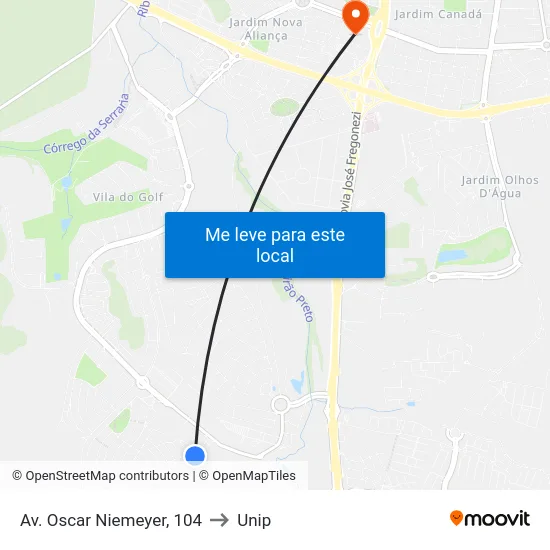 Av. Oscar Niemeyer, 104 to Unip map