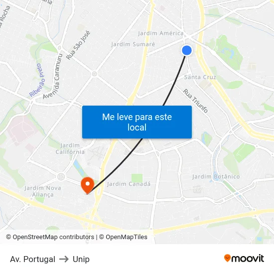 Av. Portugal to Unip map