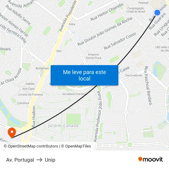 Av. Portugal to Unip map
