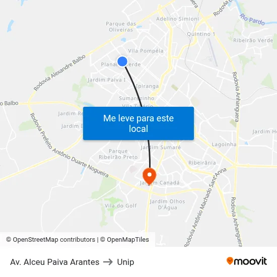 Av. Alceu Paiva Arantes to Unip map
