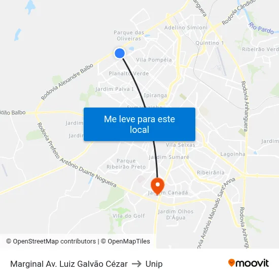 Marginal Av. Luiz Galvão Cézar to Unip map