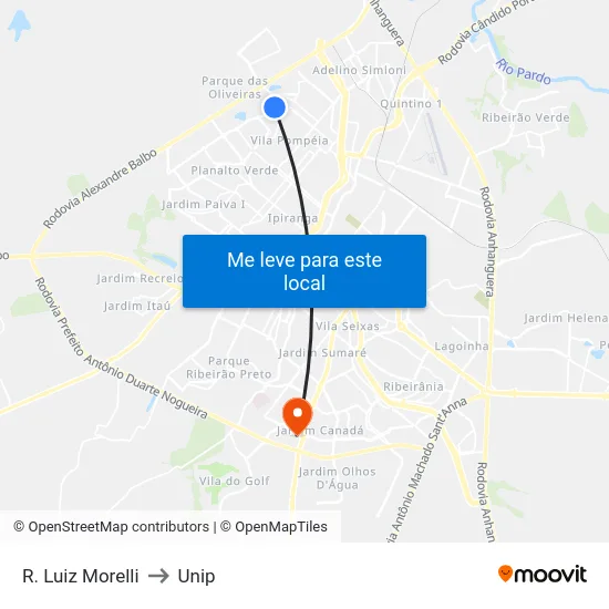 R. Luiz Morelli to Unip map