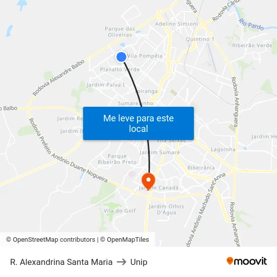 R. Alexandrina Santa Maria to Unip map