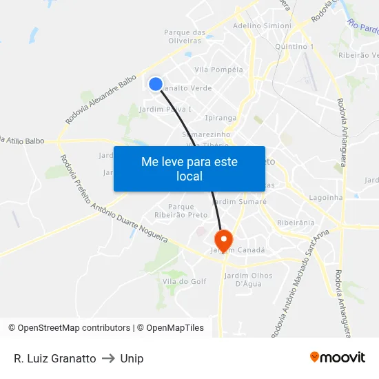 R. Luiz Granatto to Unip map