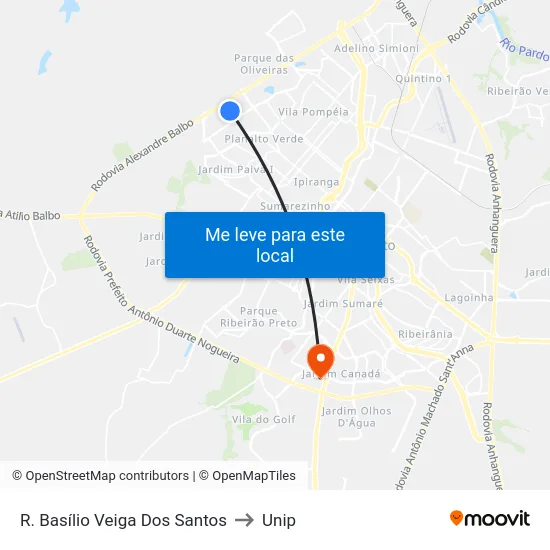 R. Basílio Veiga Dos Santos to Unip map