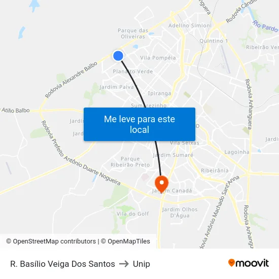 R. Basílio Veiga Dos Santos to Unip map