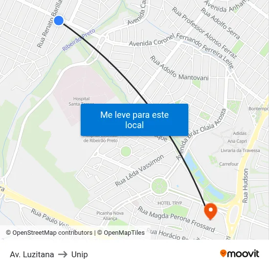 Av. Luzitana to Unip map