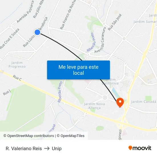 R. Valeriano Reis to Unip map