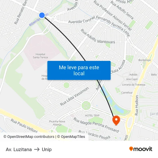 Av. Luzitana to Unip map
