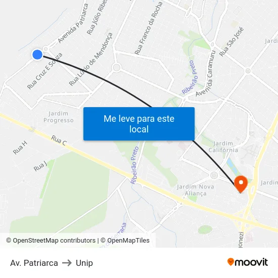 Av. Patriarca to Unip map