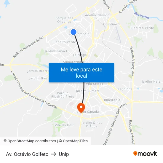 Av. Octávio Golfeto to Unip map