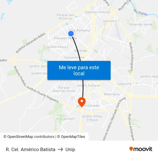R. Cel. Américo Batista to Unip map
