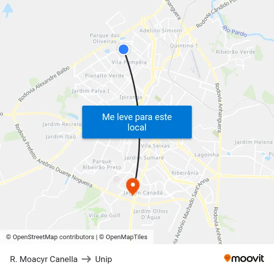 R. Moacyr Canella to Unip map