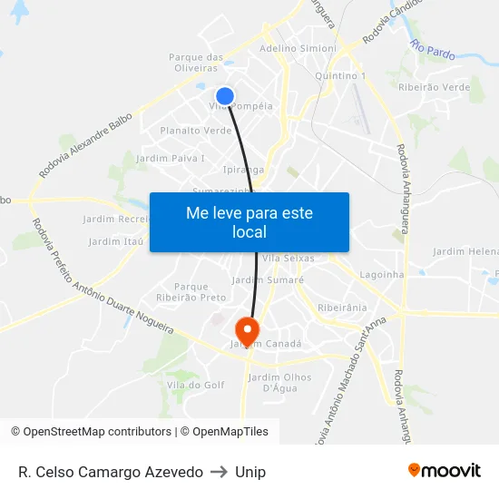 R. Celso Camargo Azevedo to Unip map