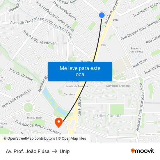 Av. Prof. João Fiúsa to Unip map
