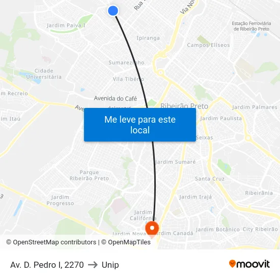 Av. D. Pedro I, 2270 to Unip map