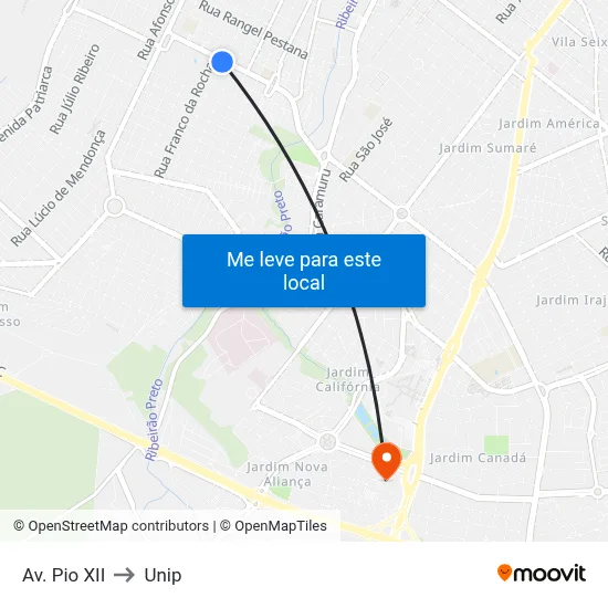 Av. Pio XII to Unip map