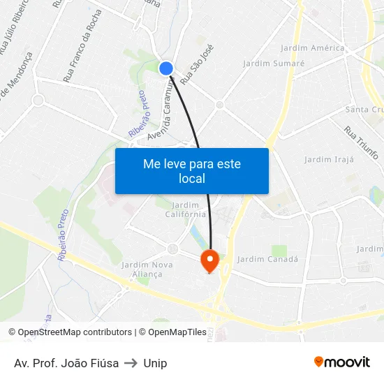 Av. Prof. João Fiúsa to Unip map