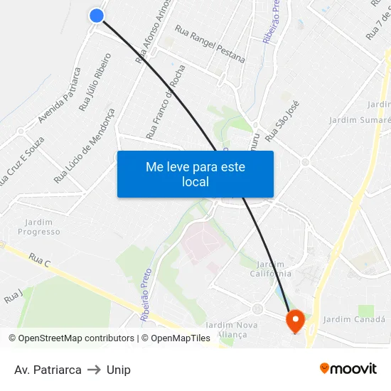 Av. Patriarca to Unip map